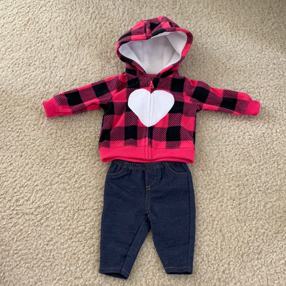 Baby Pink Heart Hoodie and Jean Set for 3 Months